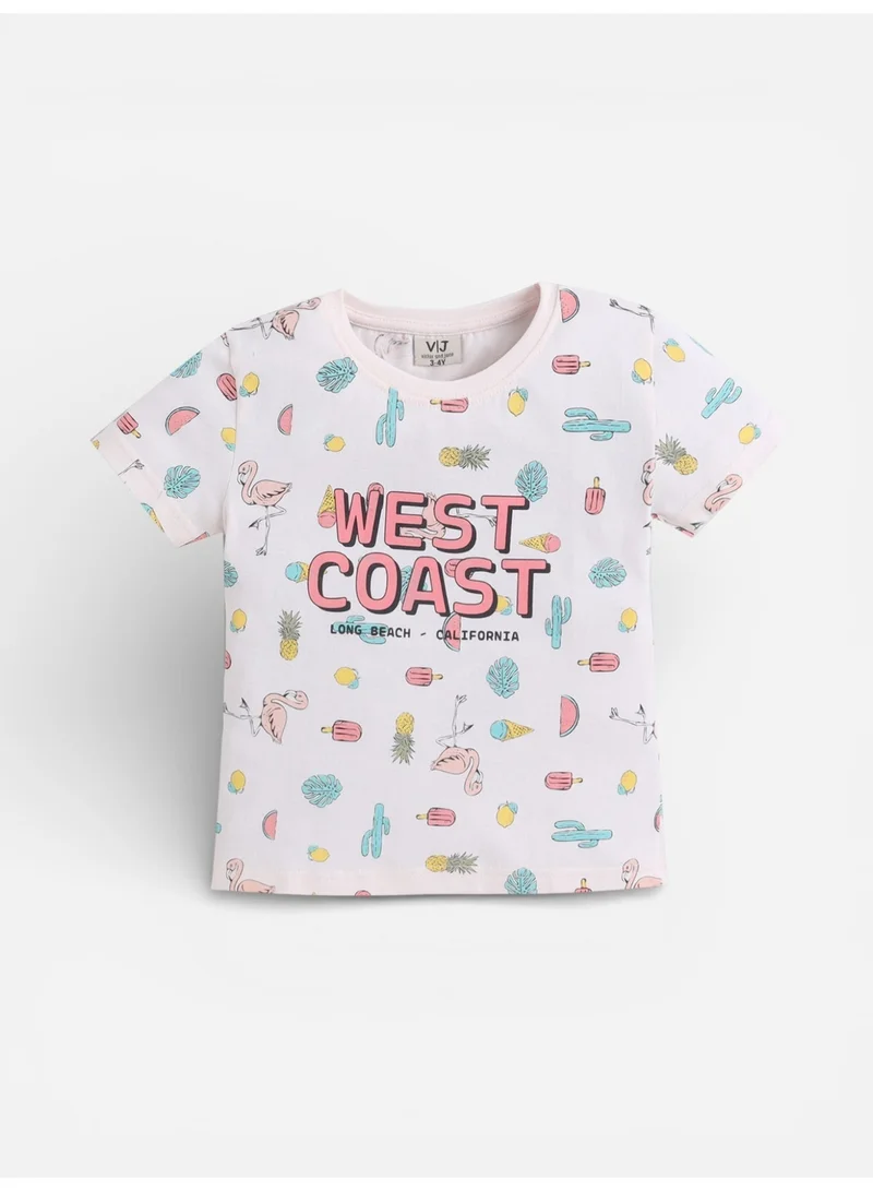 Victor And Jane  Girls West Coast Print Cotton Pajama Set – T-Shirt & Shorts Nightwear for Women | Best Price UAE
